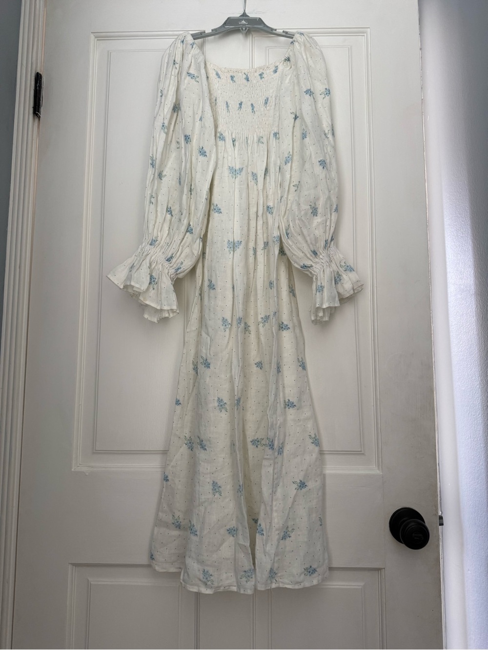 Sleeper White Maxi Dress with Blue Floral Print